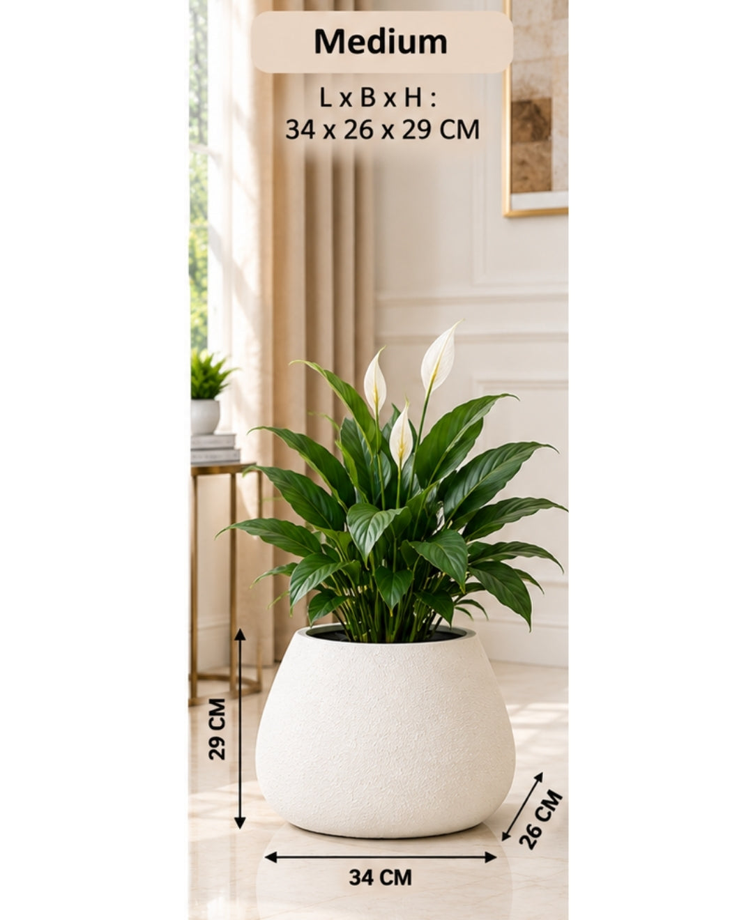 Tilted Oval Ivory Stone‑Finish Floor Medium Planter