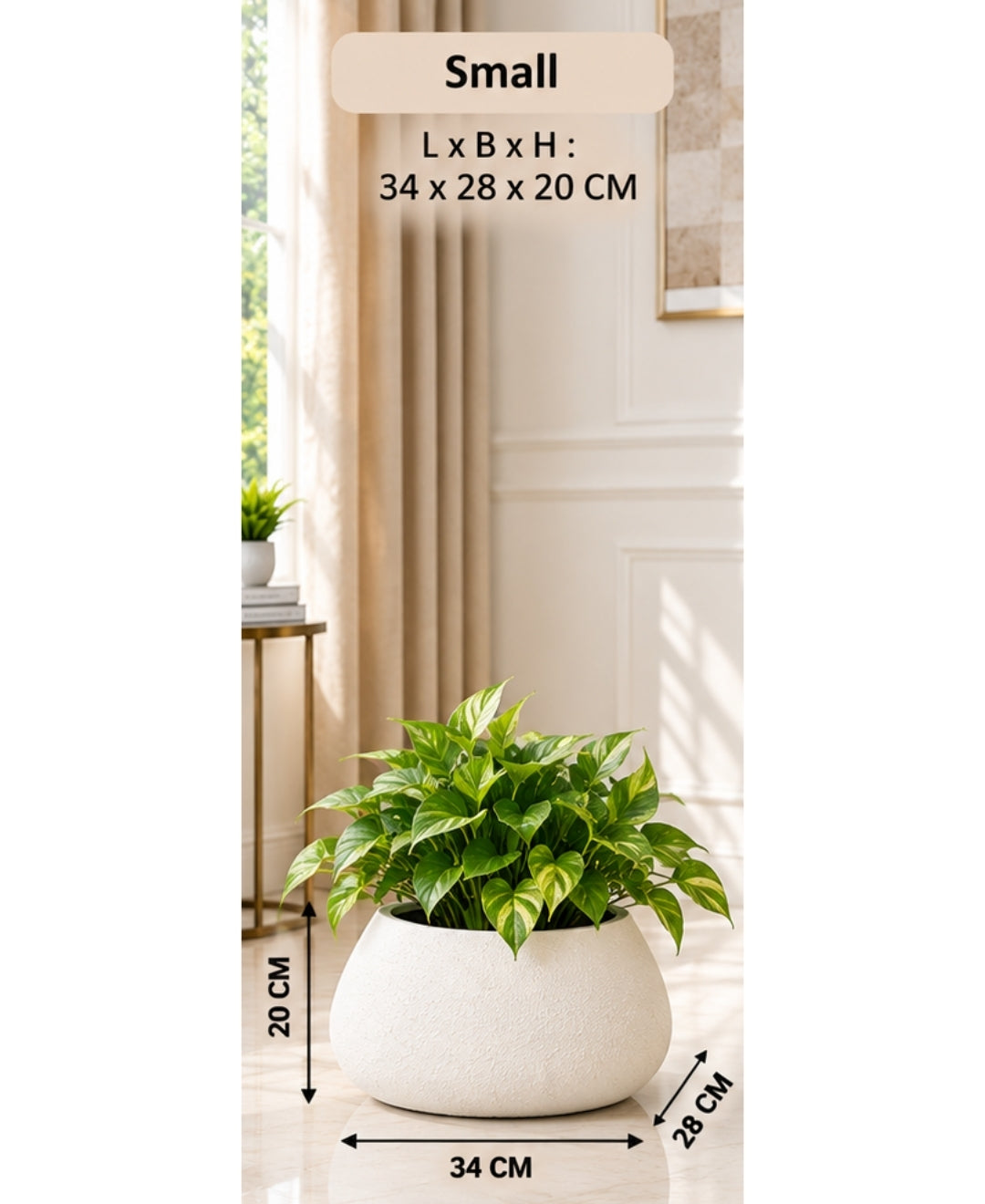 Tilted Oval Ivory Stone‑Finish Floor Small Planter