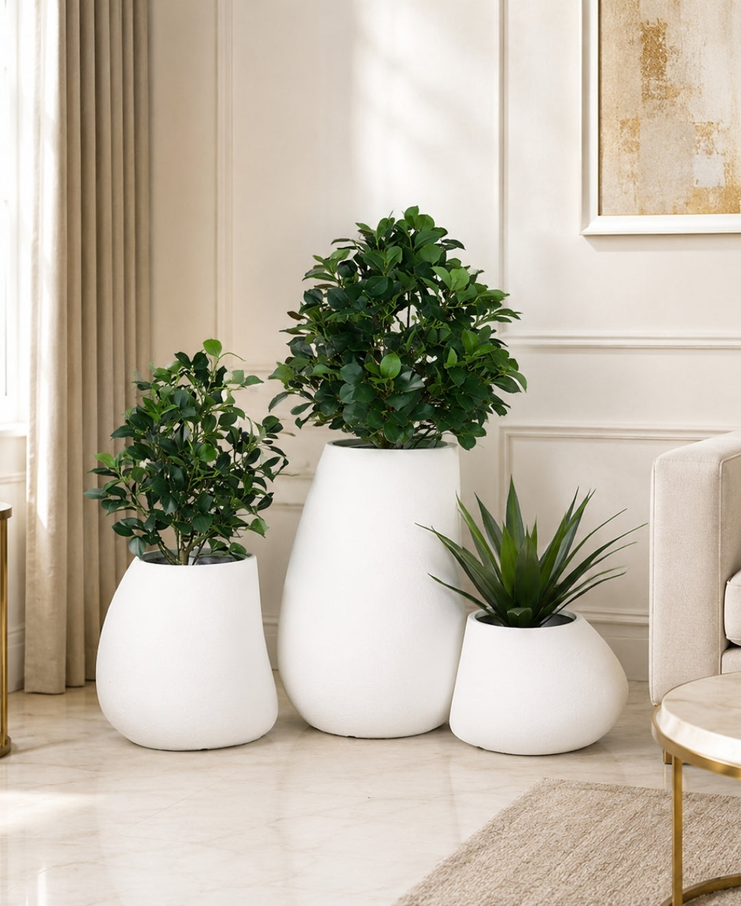 Tilted Oval Ivory Stone‑Finish Floor Medium Planter