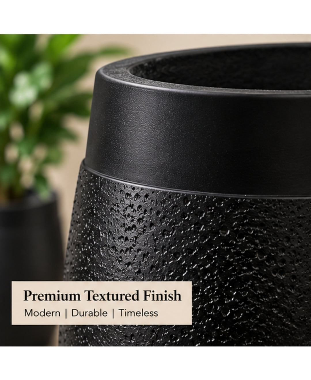 Matte Black Stone‑Finish Cylindrical Small Planter