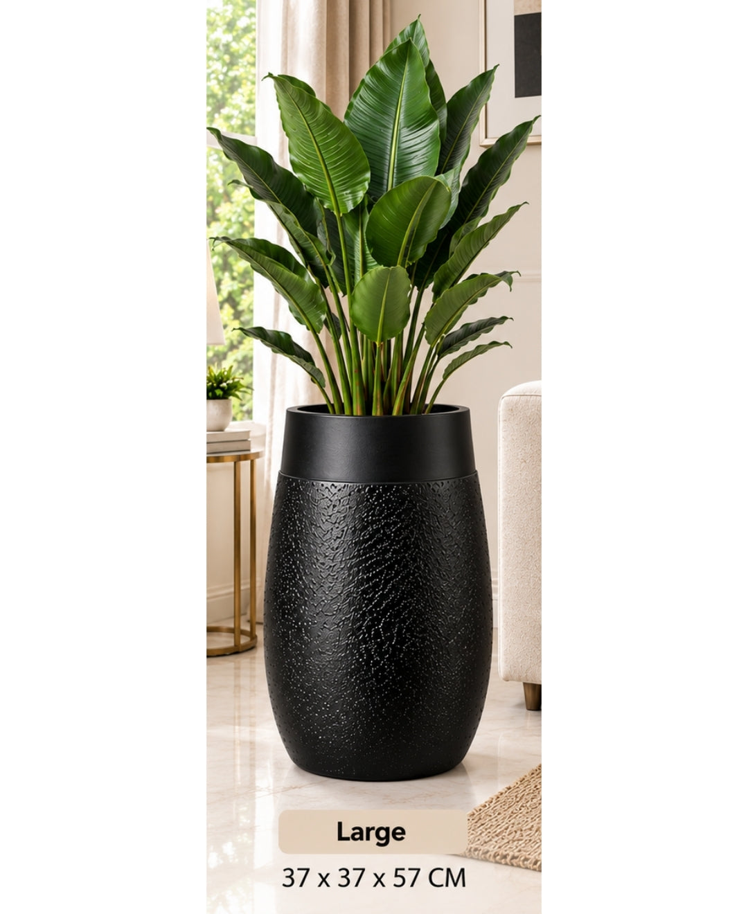 Matte Black Stone‑Finish Cylindrical Large Planter