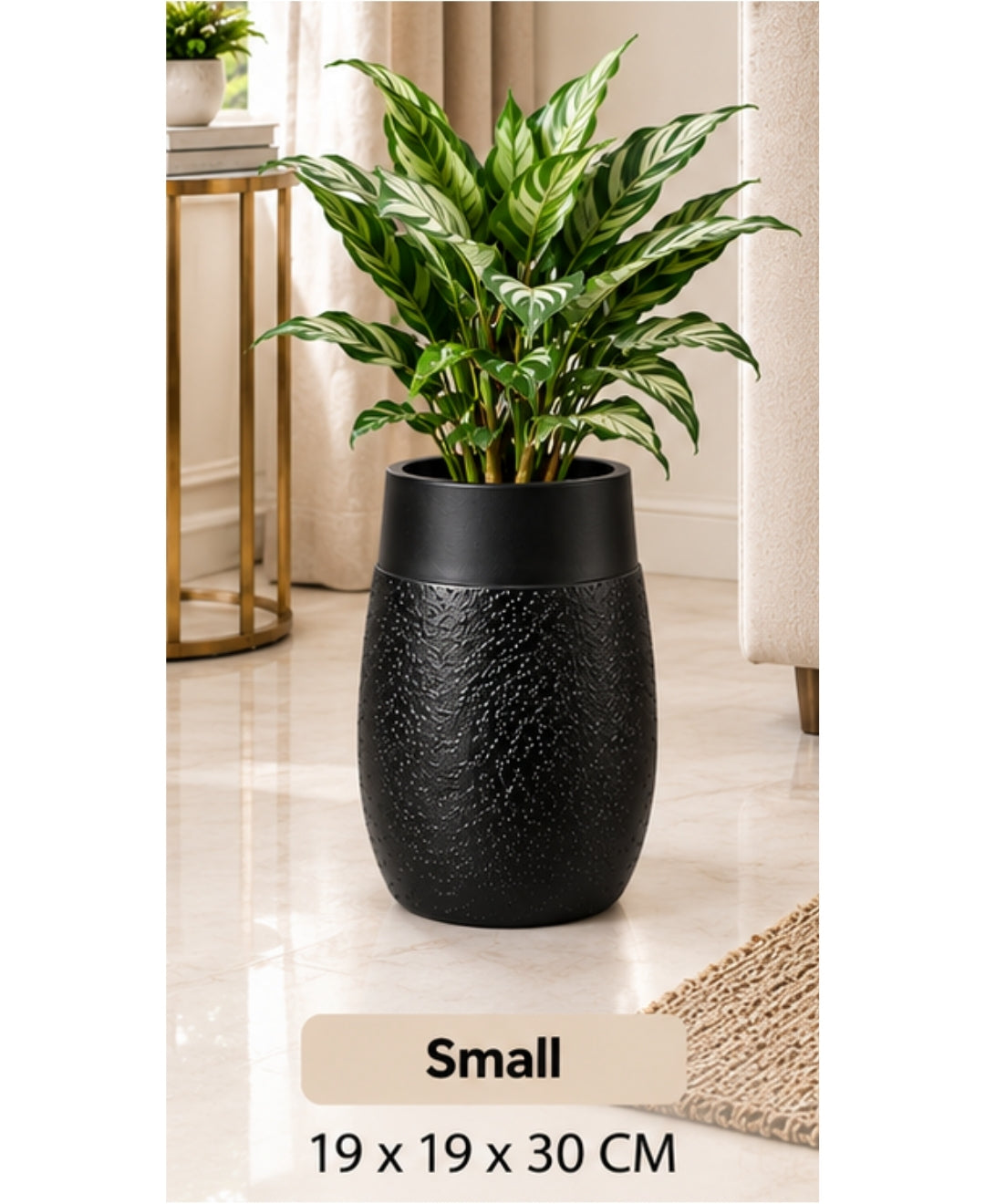 Matte Black Stone‑Finish Cylindrical Small Planter