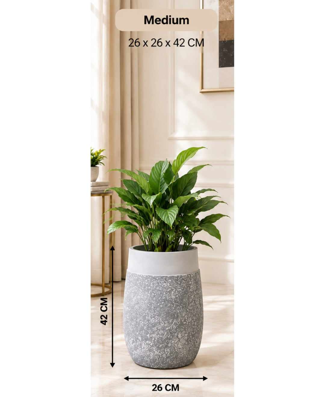Grey Pebble‑Texture Stone‑Finish Medium Planter