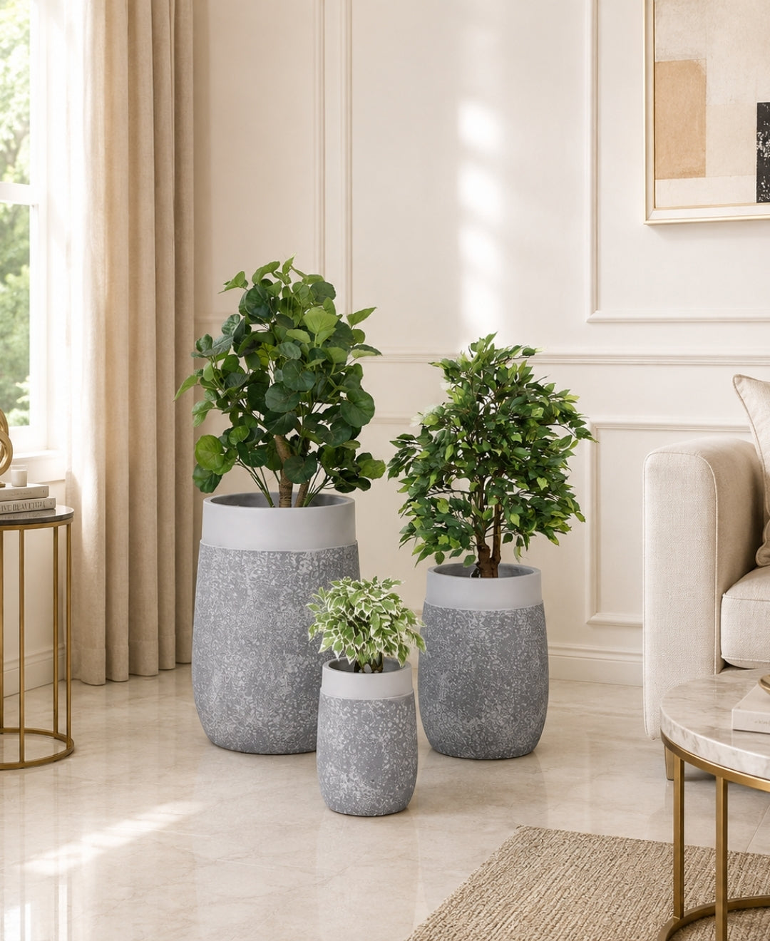 Grey Pebble‑Texture Stone‑Finish Large Planter