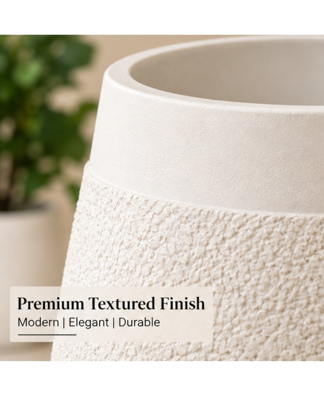 Ivory Pebble‑Texture Cylindrical Stone‑Finish Small Planter