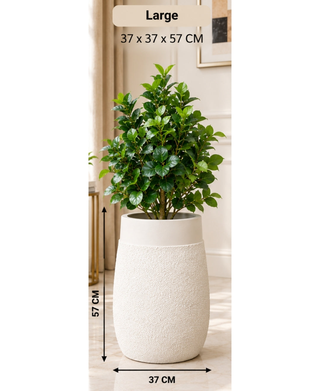 Ivory Pebble‑Texture Cylindrical Stone‑Finish Large Planter