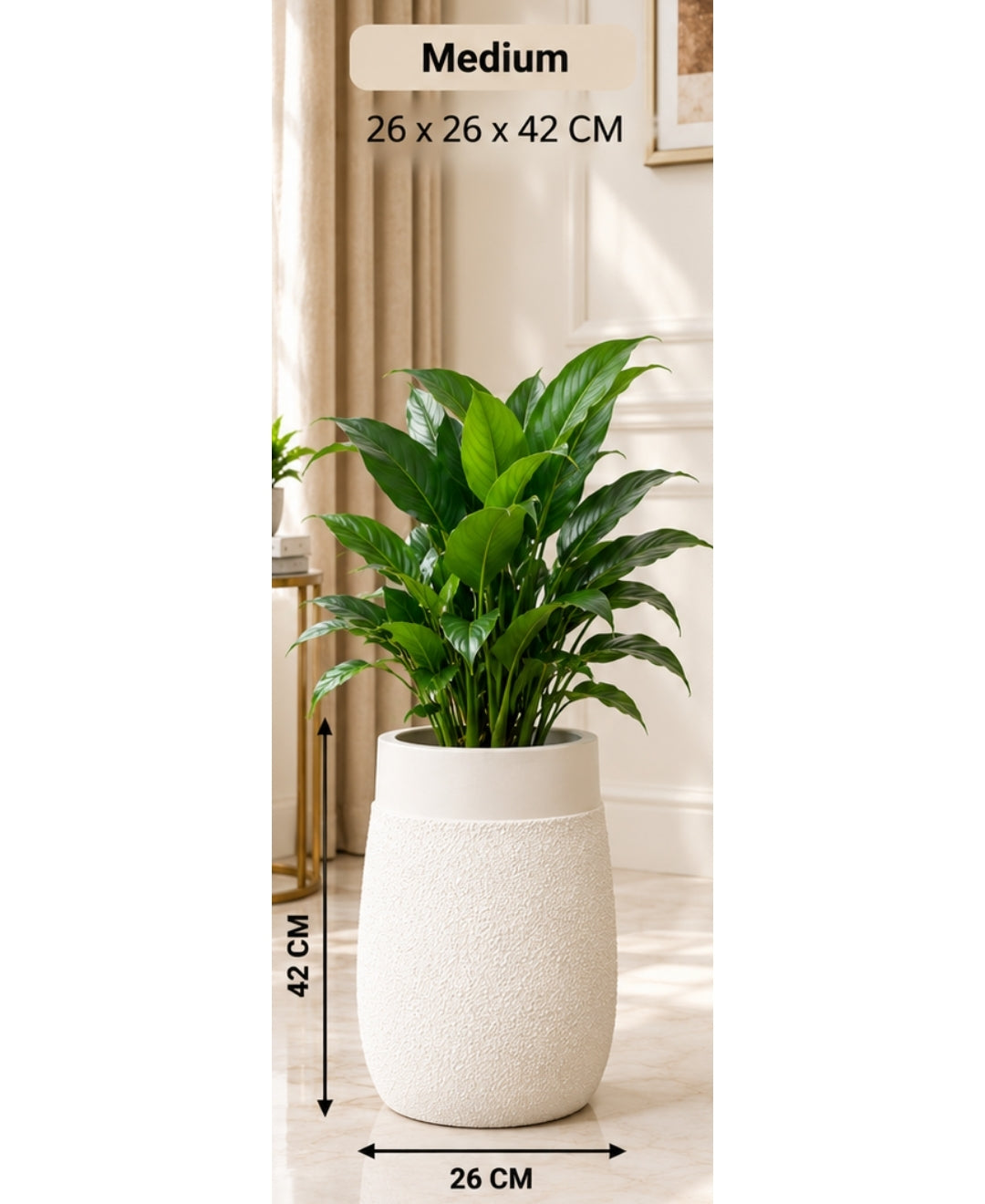 Ivory Pebble‑Texture Cylindrical Stone‑Finish Medium Planter