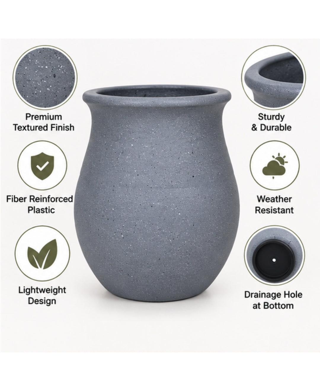Classic Grey Urn‑Shape Decorative Medium Planter