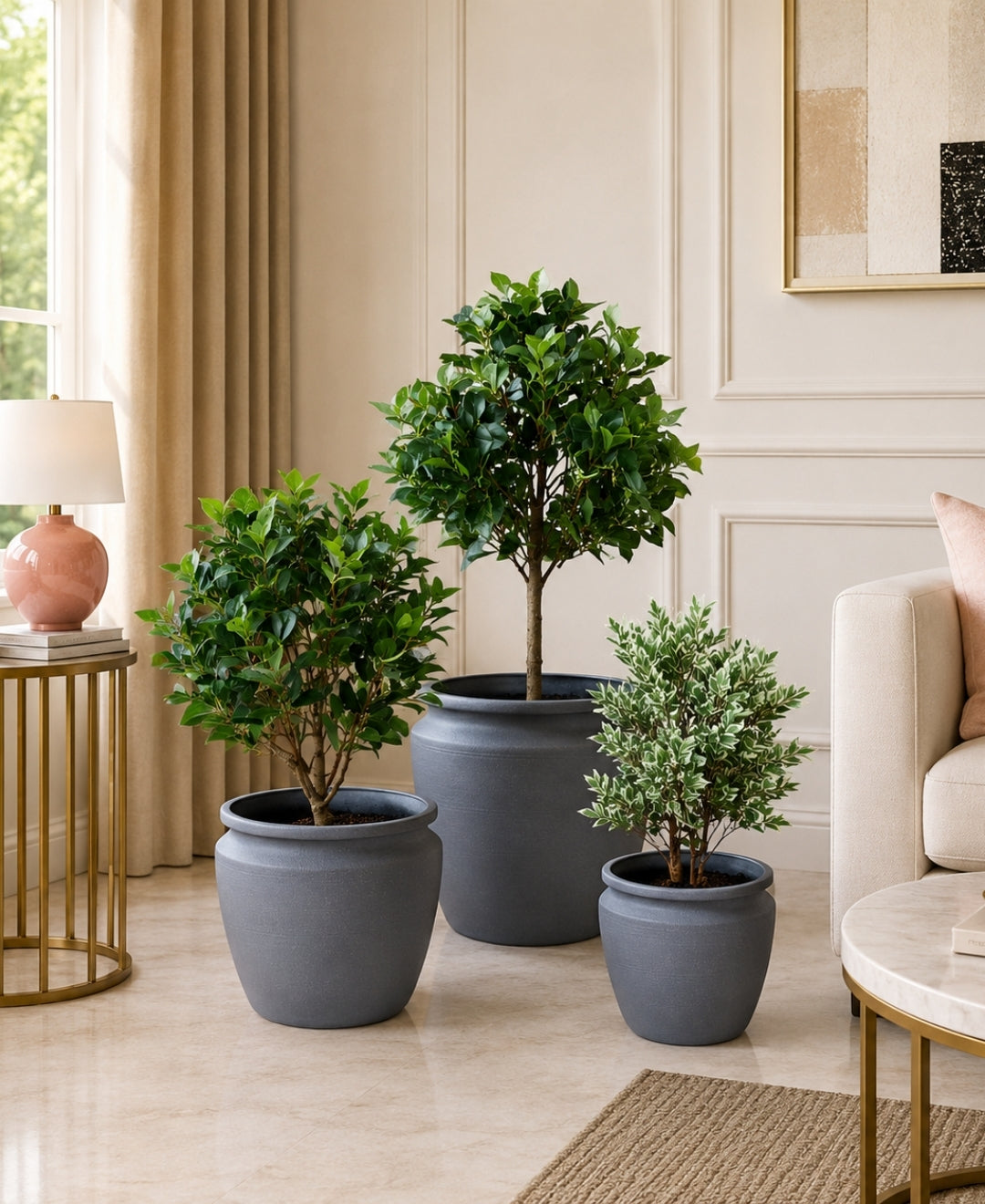 Classic Grey Planter with Wide Rim Small Planter