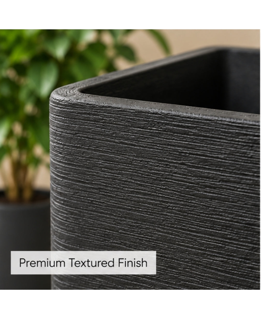 Tall Black Rectangular Stone‑Finish Large Planter
