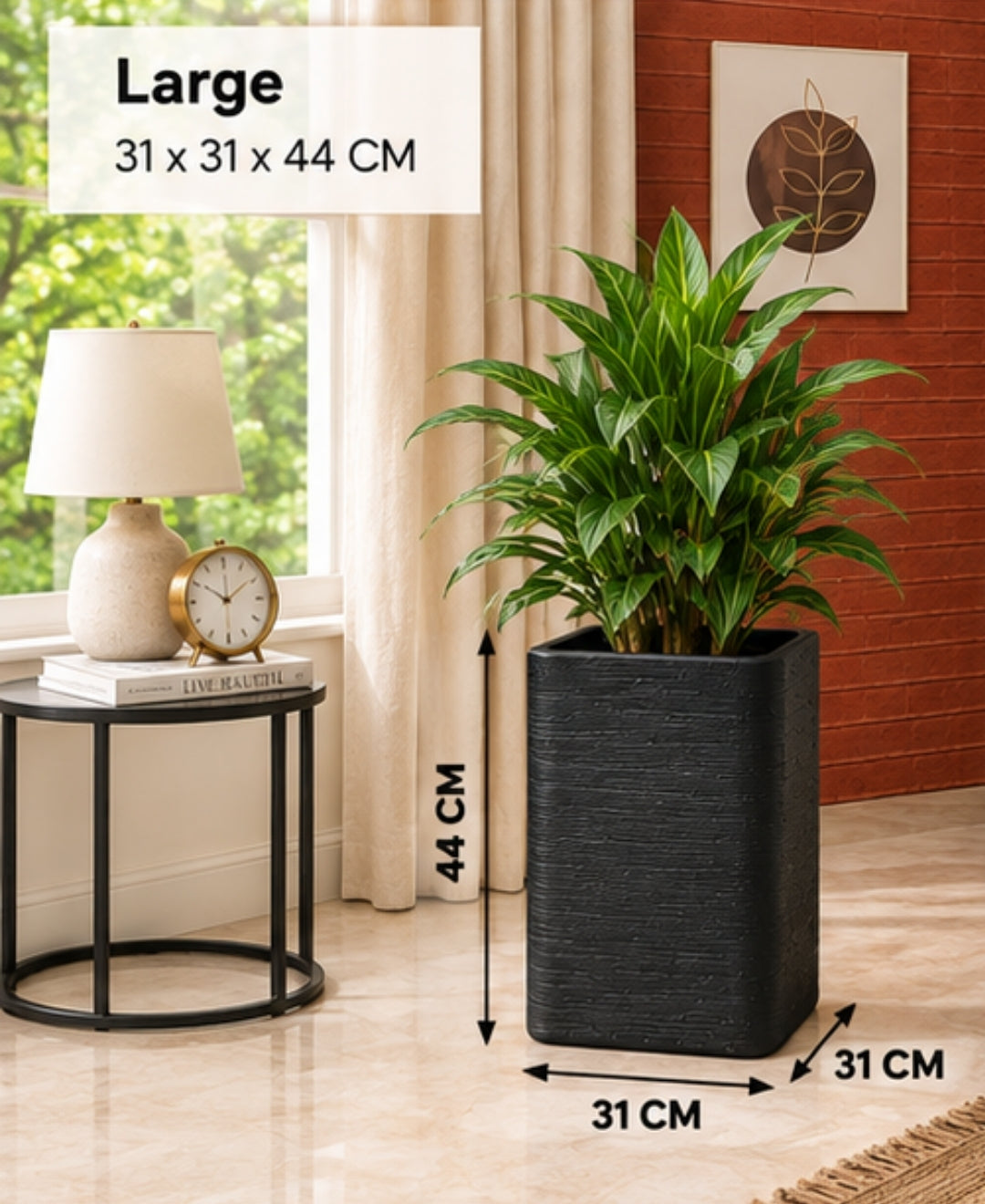 Tall Black Rectangular Stone‑Finish Large Planter