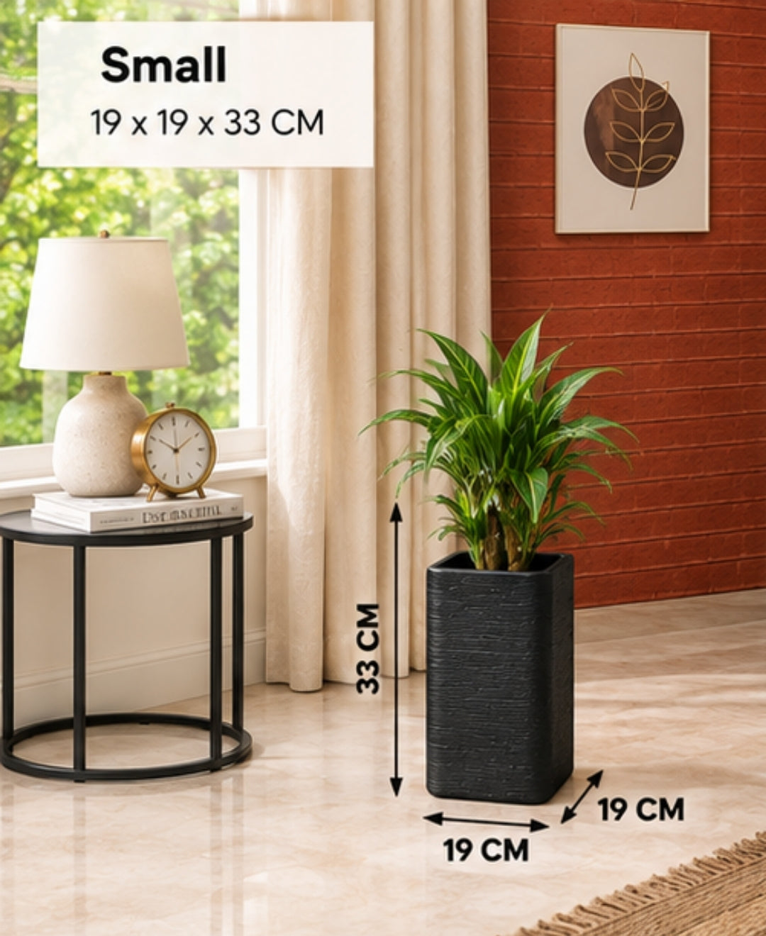 Tall Black Rectangular Stone‑Finish Small Planter