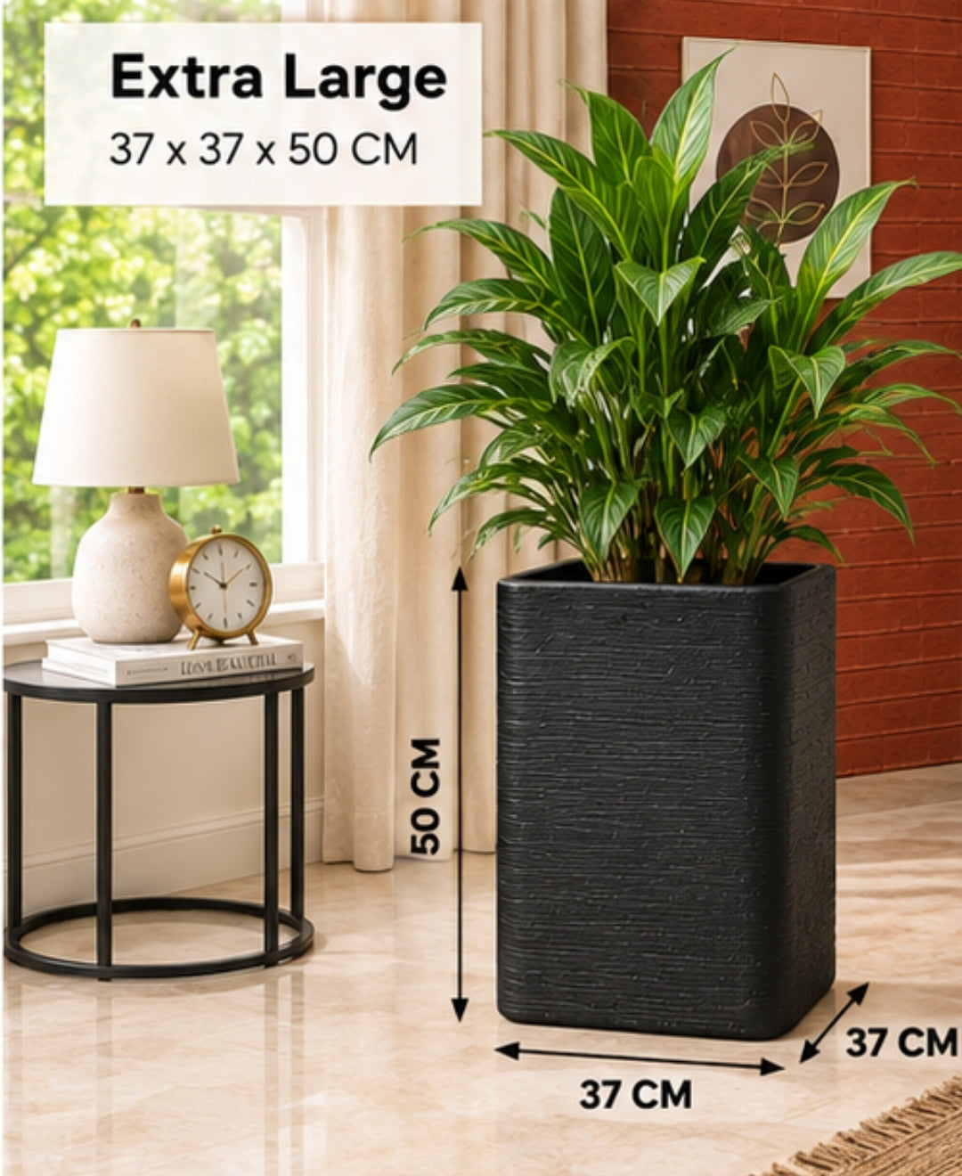 Tall Black Rectangular Stone‑Finish Extra Large Planter