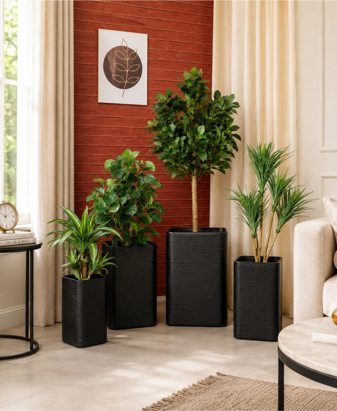 Tall Black Rectangular Stone‑Finish Extra Large Planter