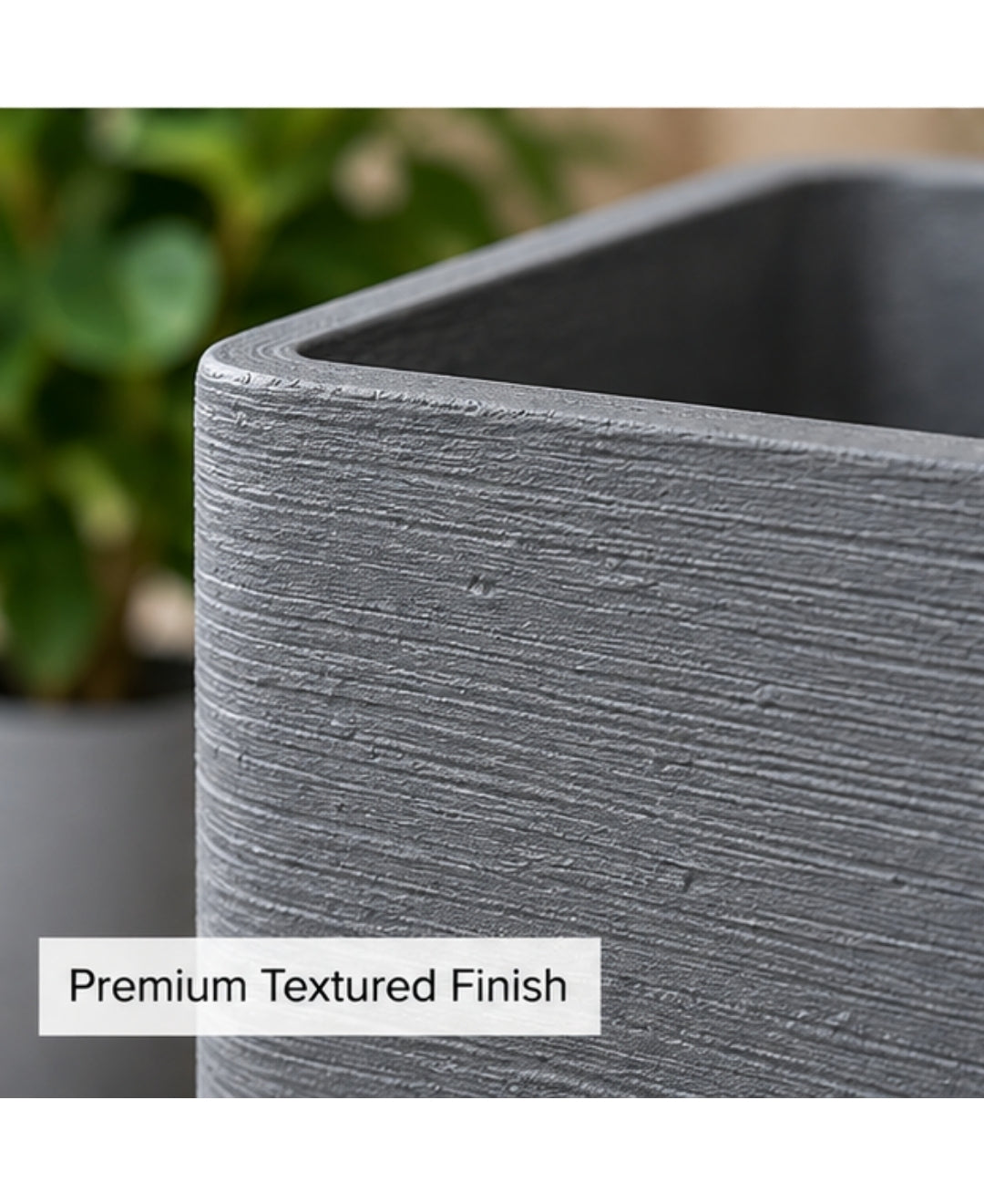 Tall Grey Rectangular Stone‑Finish Large Planter