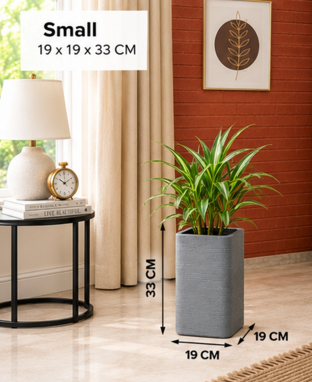 Tall Grey Rectangular Stone‑Finish Small Planter