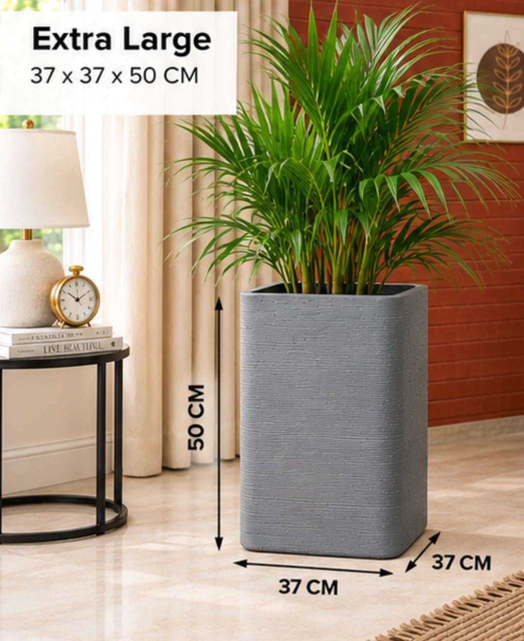 Tall Grey Rectangular Stone‑Finish Extra Large Planter