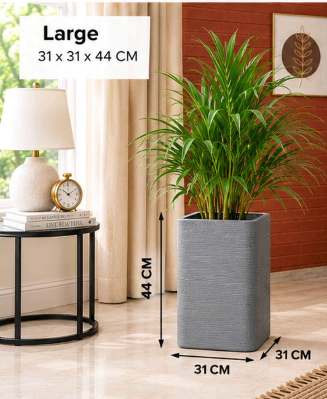 Tall Grey Rectangular Stone‑Finish Large Planter