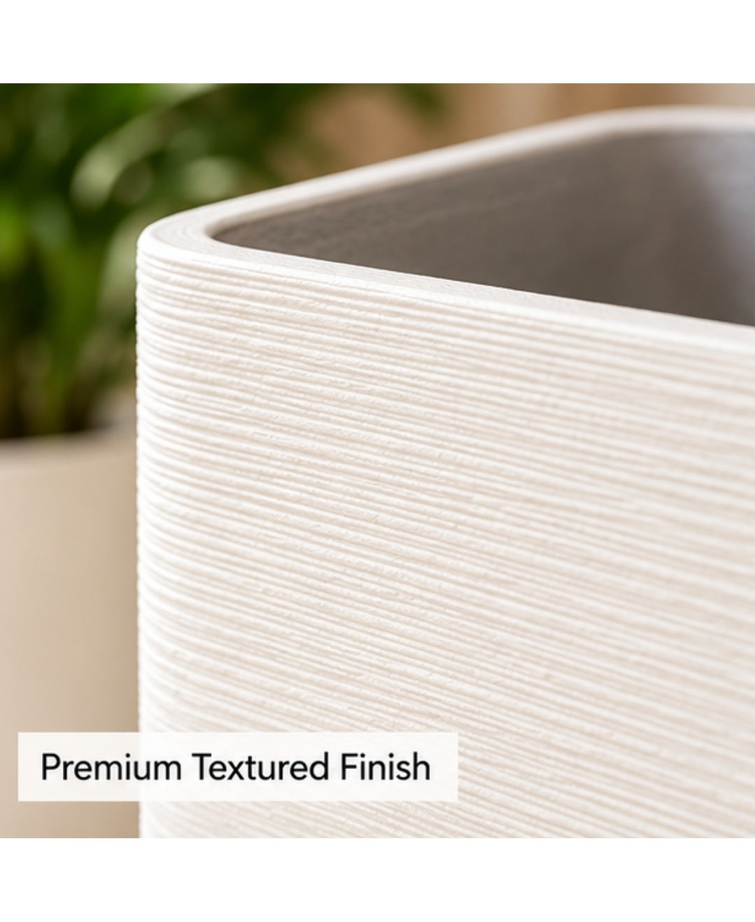 Tall Ivory Rectangular Stone‑Finish Small Planter