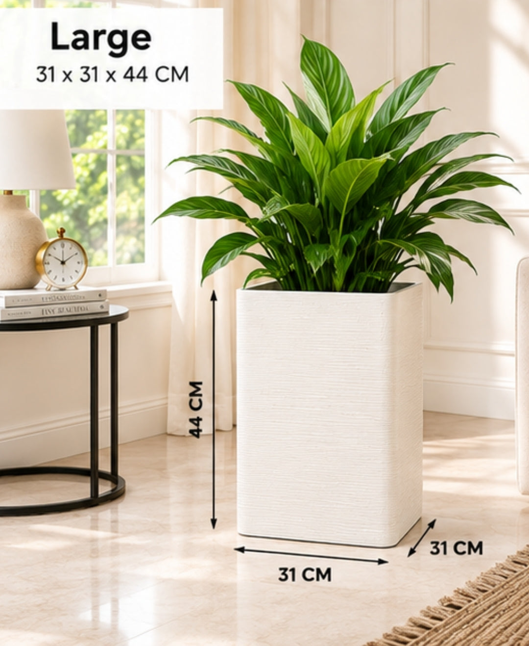 Tall Ivory Rectangular Stone‑Finish Large Planter
