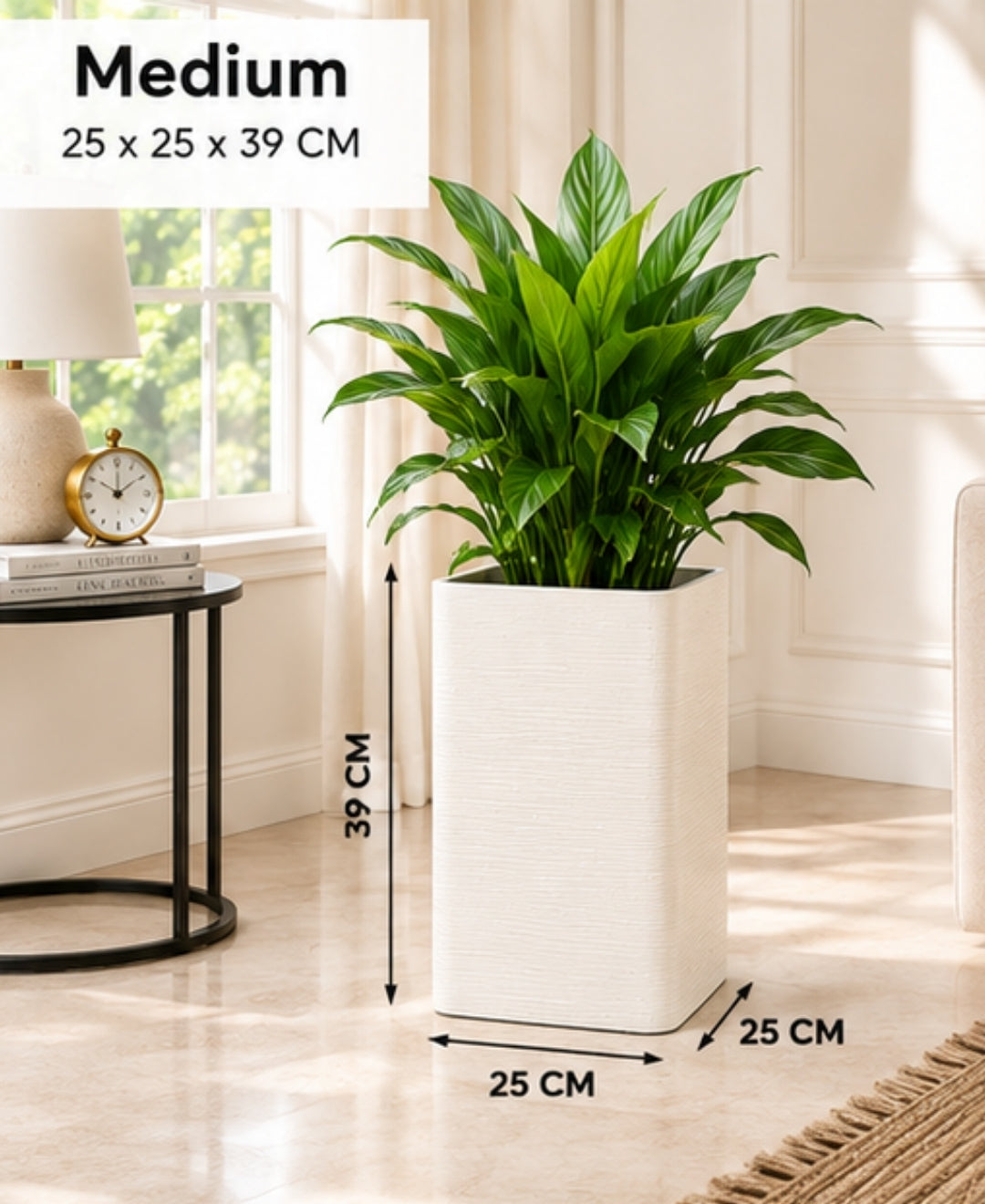 Tall Ivory Rectangular Stone‑Finish Medium Planter