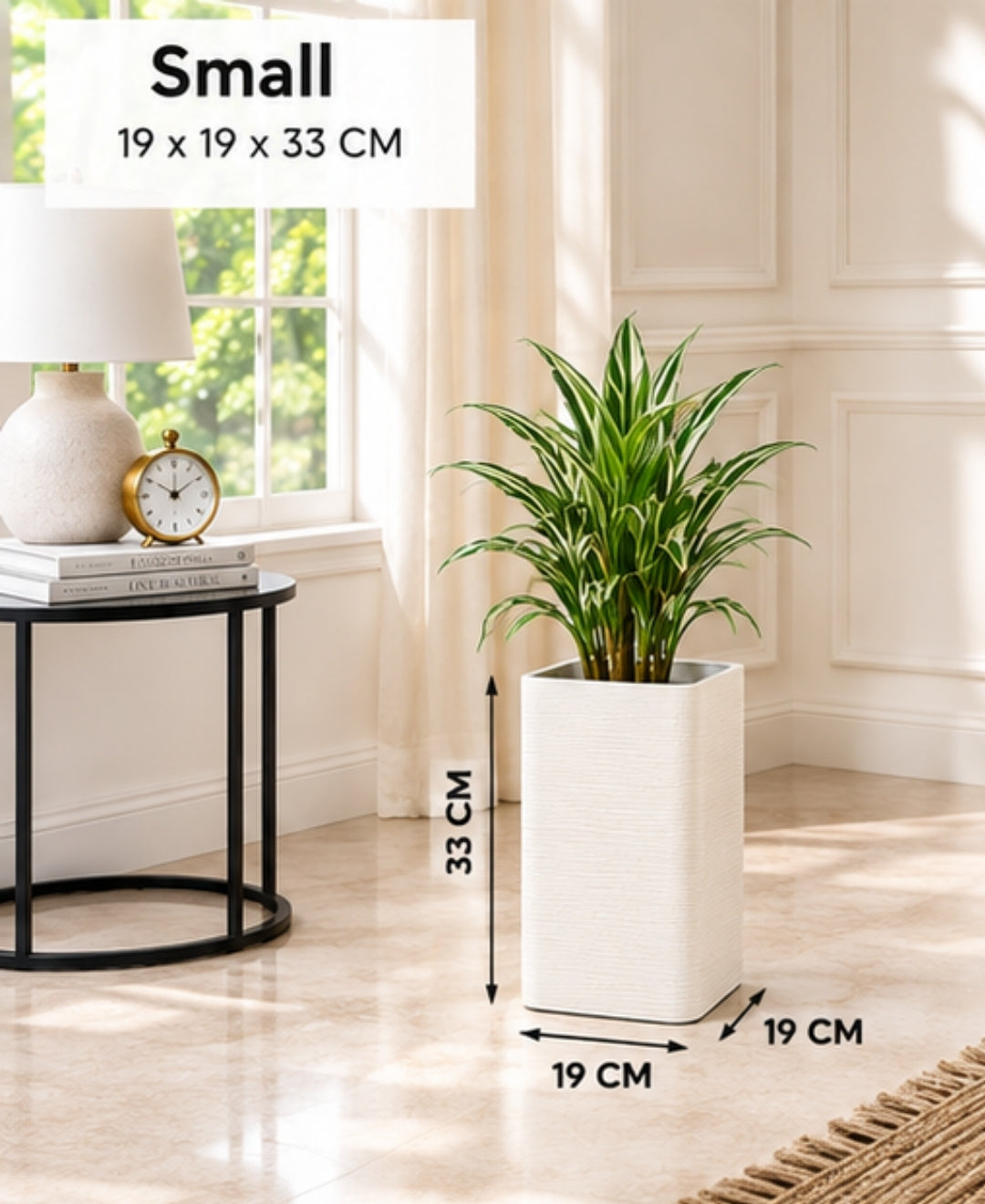 Tall Ivory Rectangular Stone‑Finish Small Planter