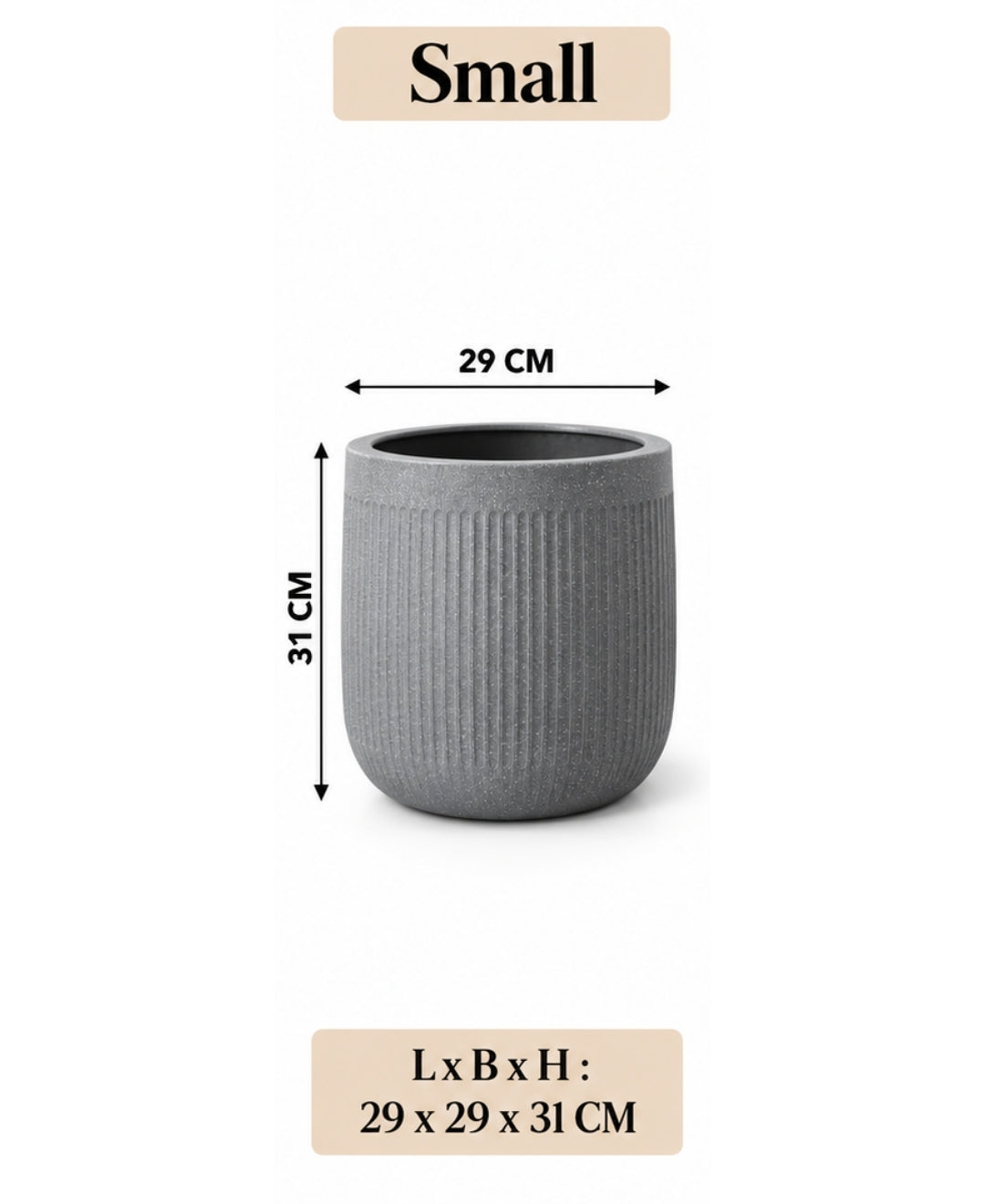 Ribbed Grey Cylindrical Stone‑Finish Small Planter