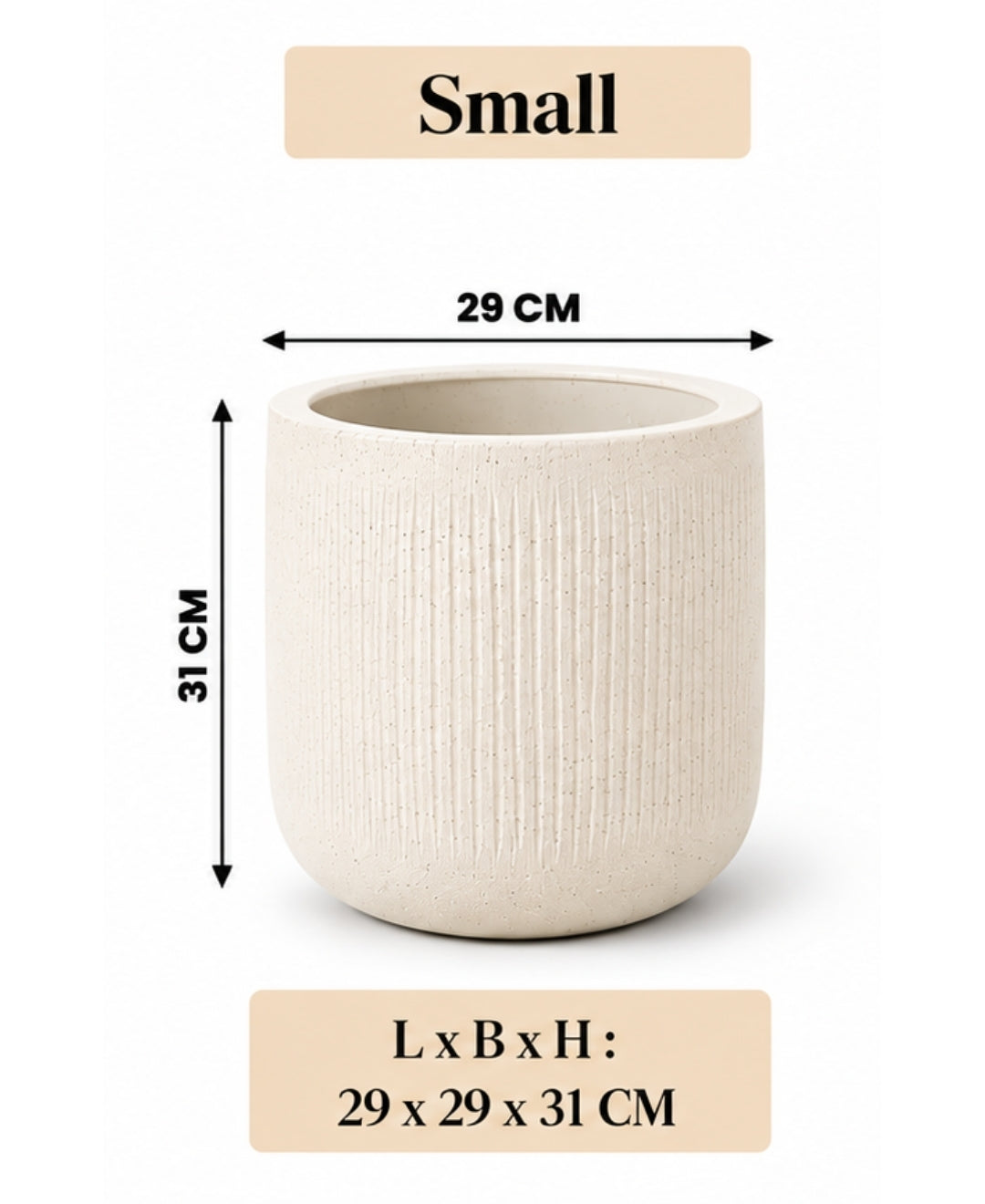 Ribbed Ivory Cylindrical Stone‑Finish Small Planter