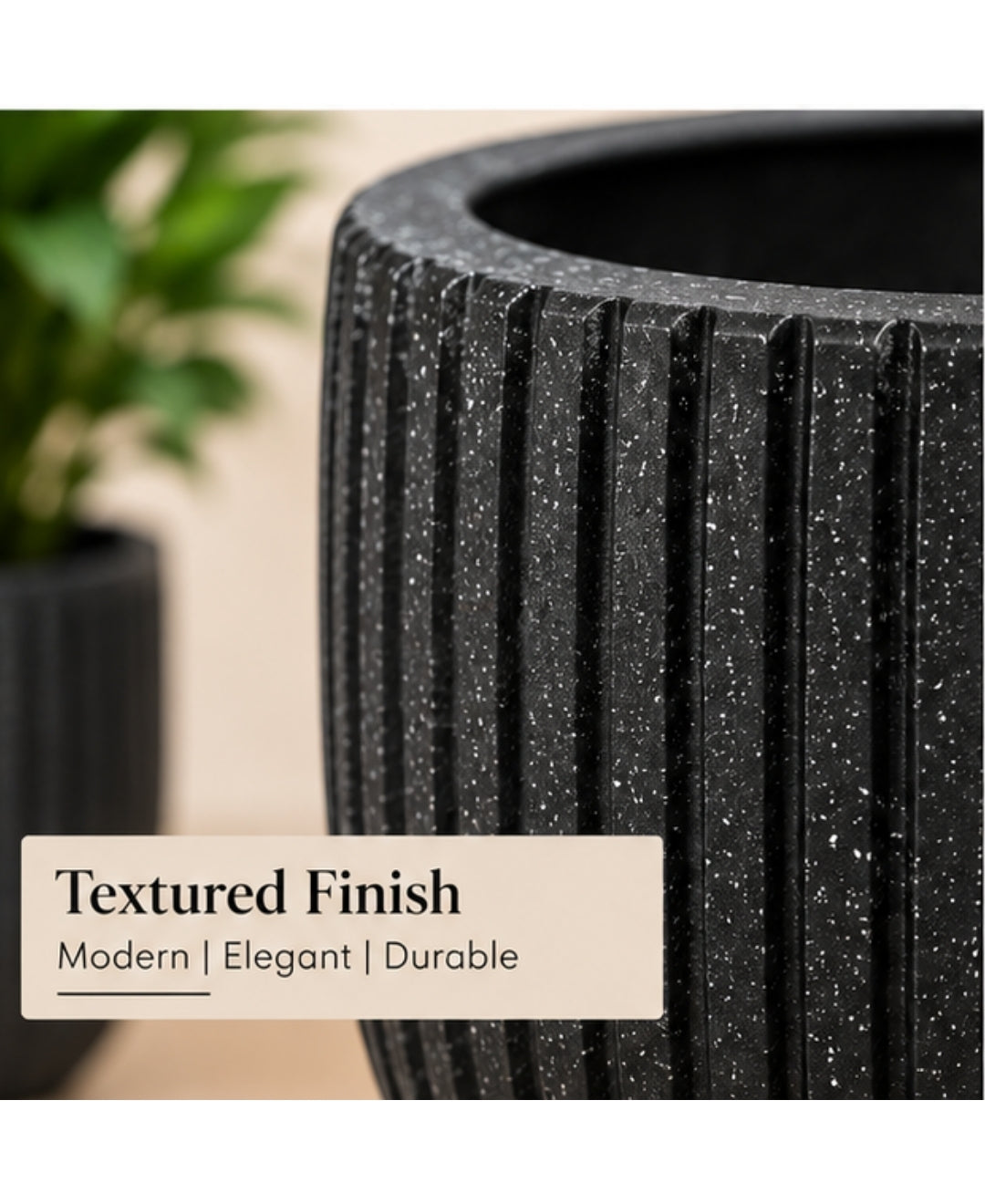 Ribbed Black Cylindrical Decorative Small Planter