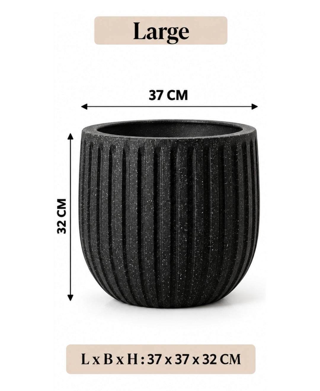 Ribbed Black Cylindrical Decorative Large Planter