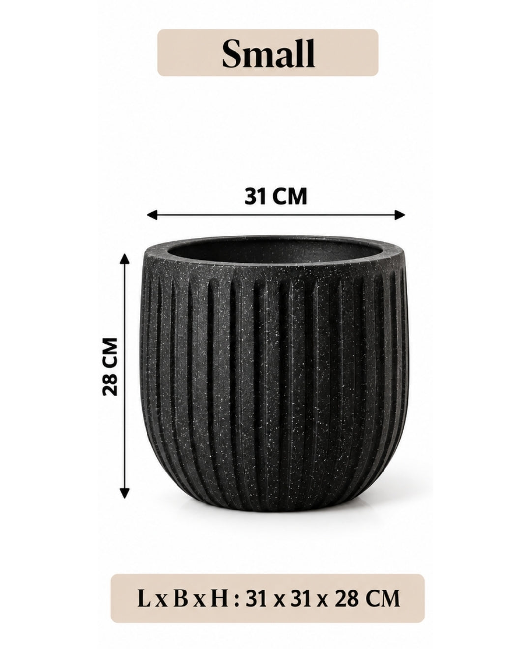 Ribbed Black Cylindrical Decorative Small Planter