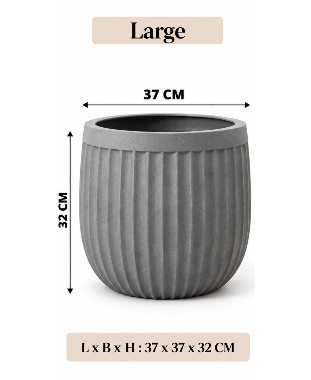 Ribbed Grey Round Stone‑Finish Decorative Large Planter