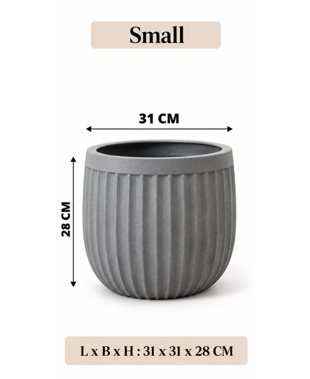 Ribbed Grey Round Stone‑Finish Decorative Small Planter