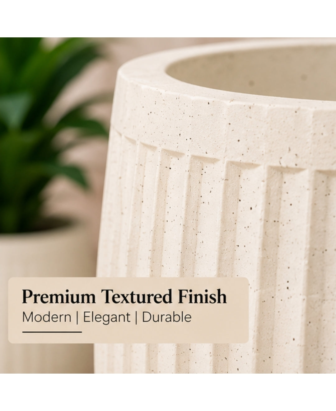 Ribbed Ivory Stone‑Finish Small Planter