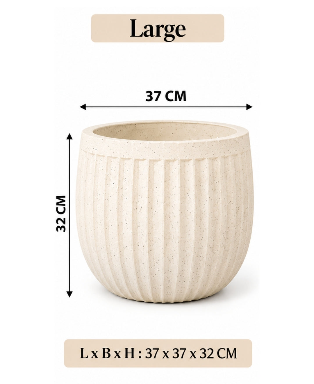 Ribbed Ivory Stone‑Finish Large Planter