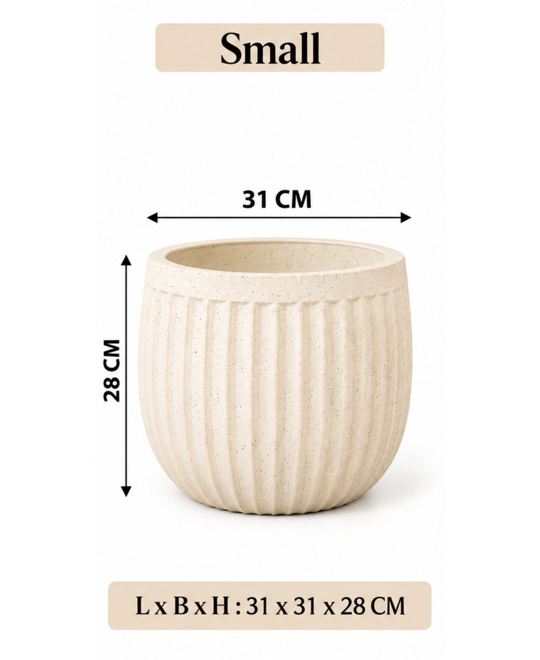 Ribbed Ivory Stone‑Finish Small Planter
