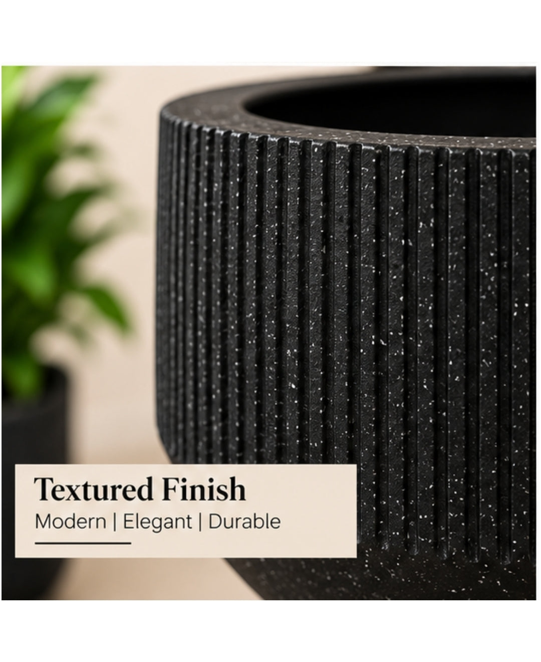 Ribbed Black Pedestal Hourglass Decorative Large Planter