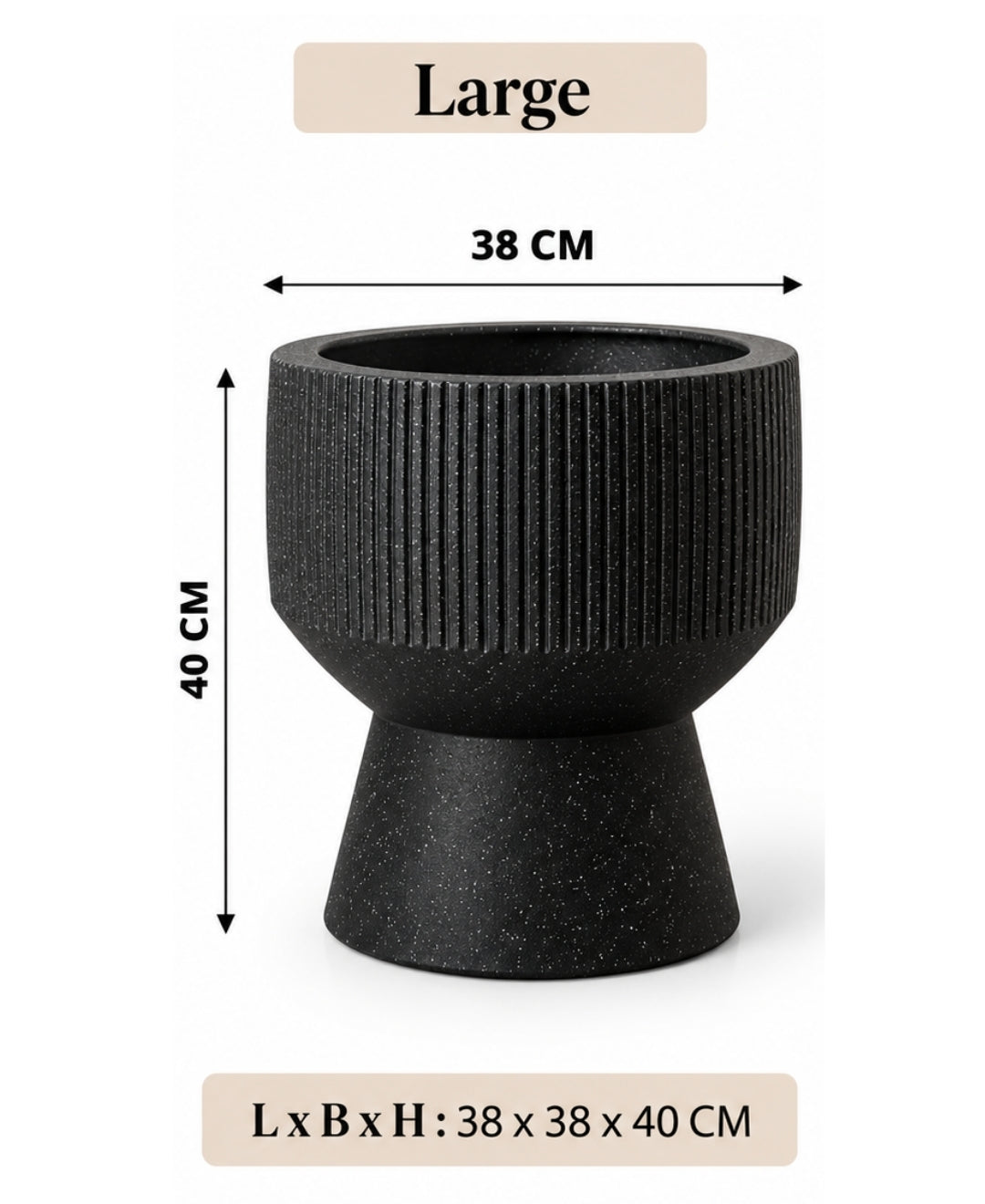 Ribbed Black Pedestal Hourglass Decorative Large Planter