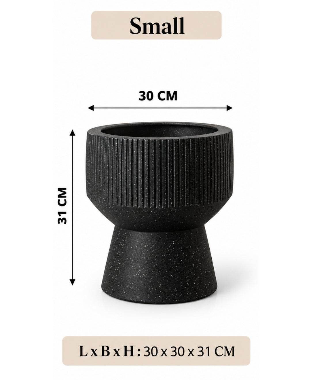 Ribbed Black Pedestal Hourglass Decorative Small Planter