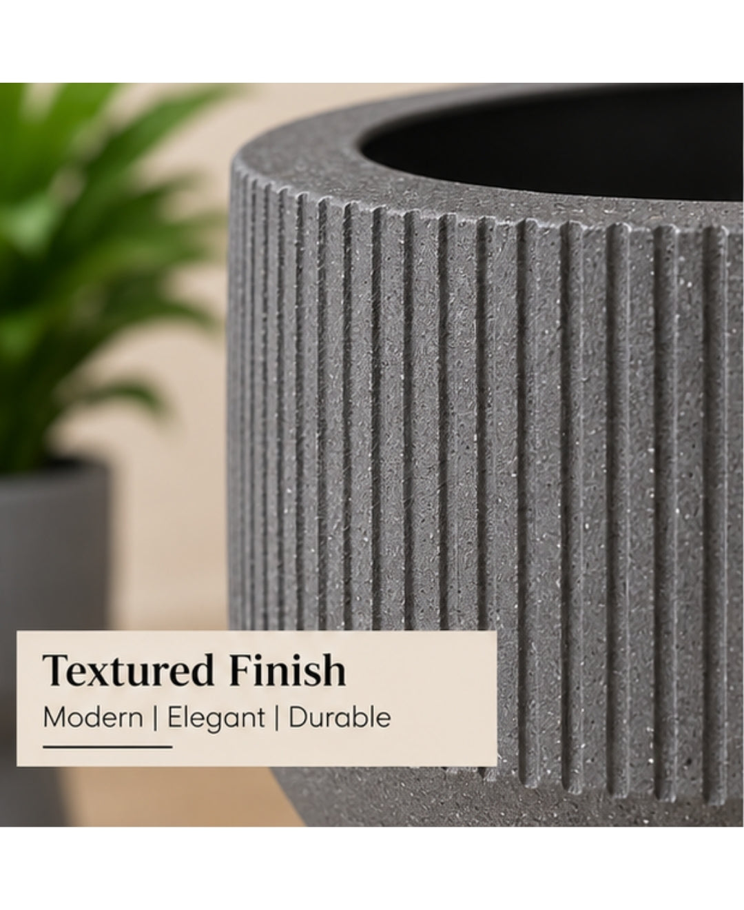 Modern Ribbed Grey Hourglass Planter Pot Small