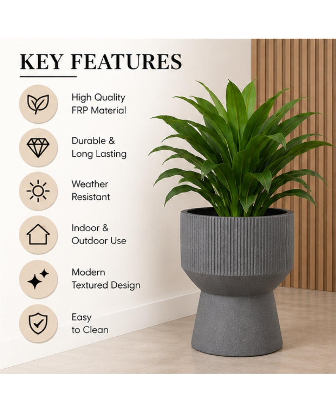 Modern Ribbed Grey Hourglass Planter Pot Small