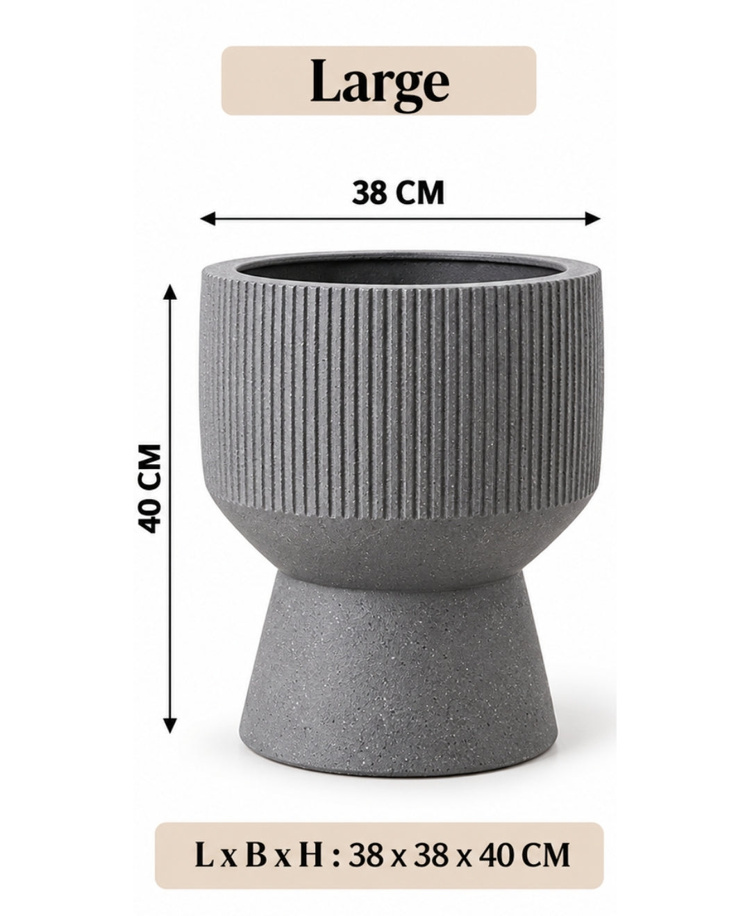 Modern Ribbed Grey Hourglass Planter Pot Large