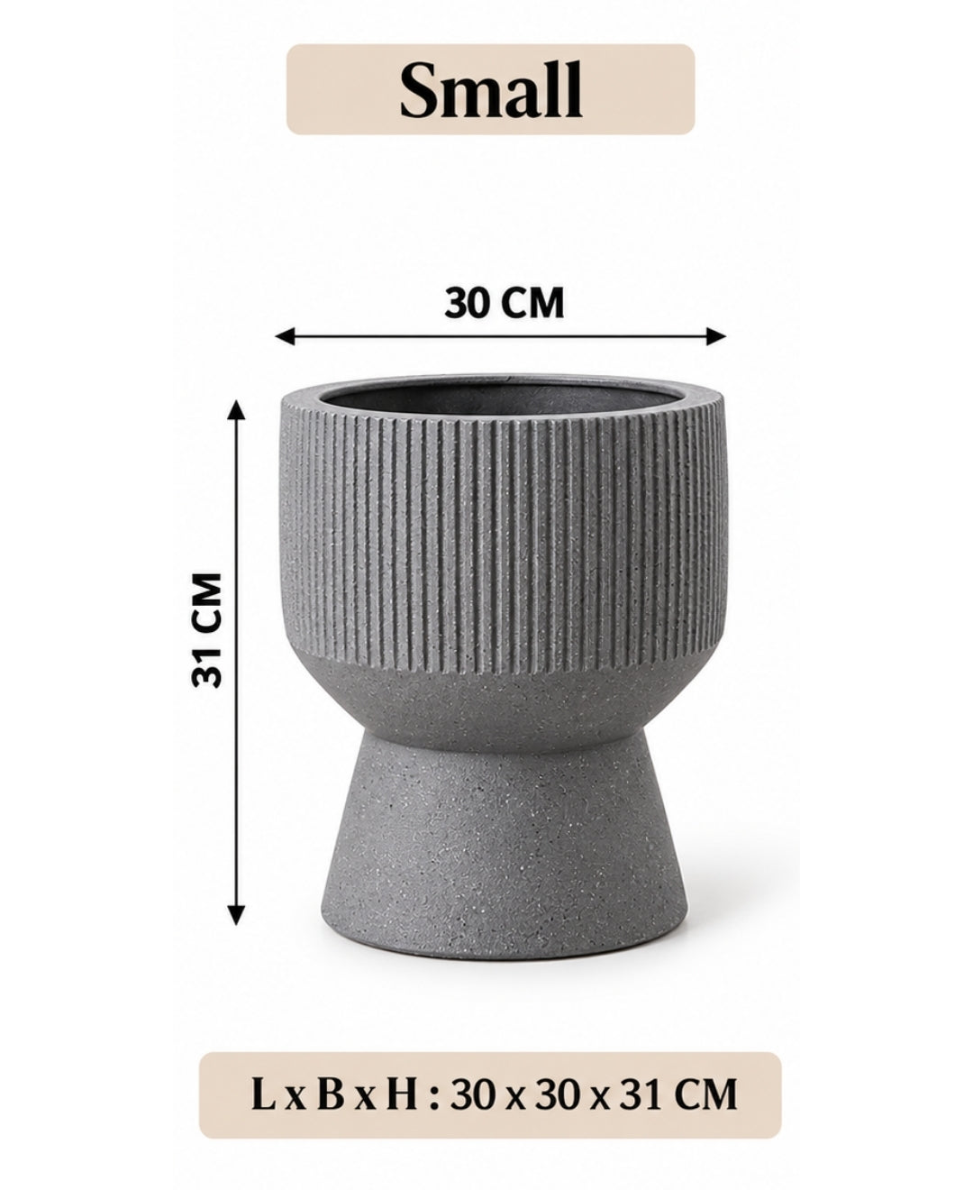Modern Ribbed Grey Hourglass Planter Pot Small