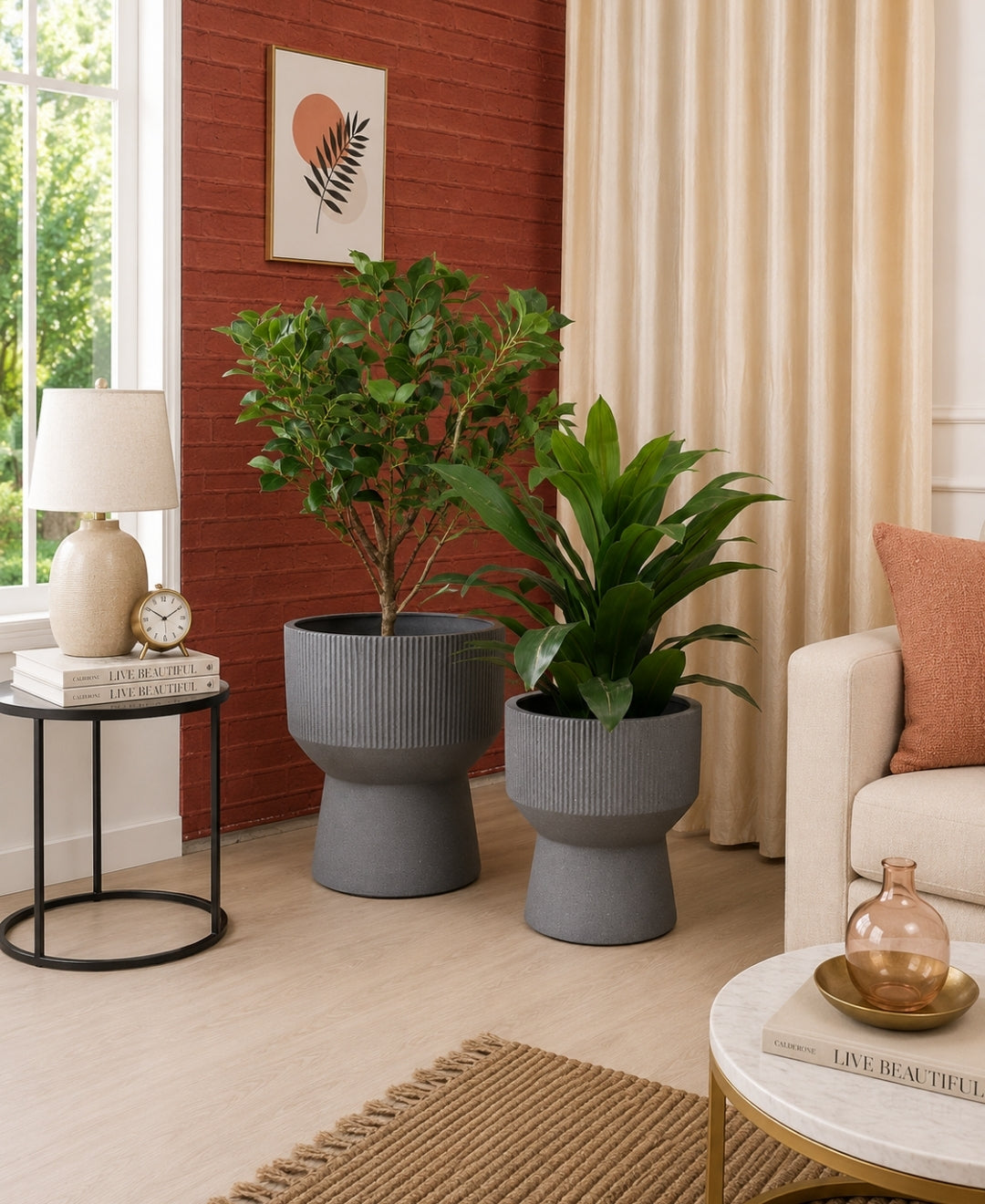 Modern Ribbed Grey Hourglass Planter Pot Large