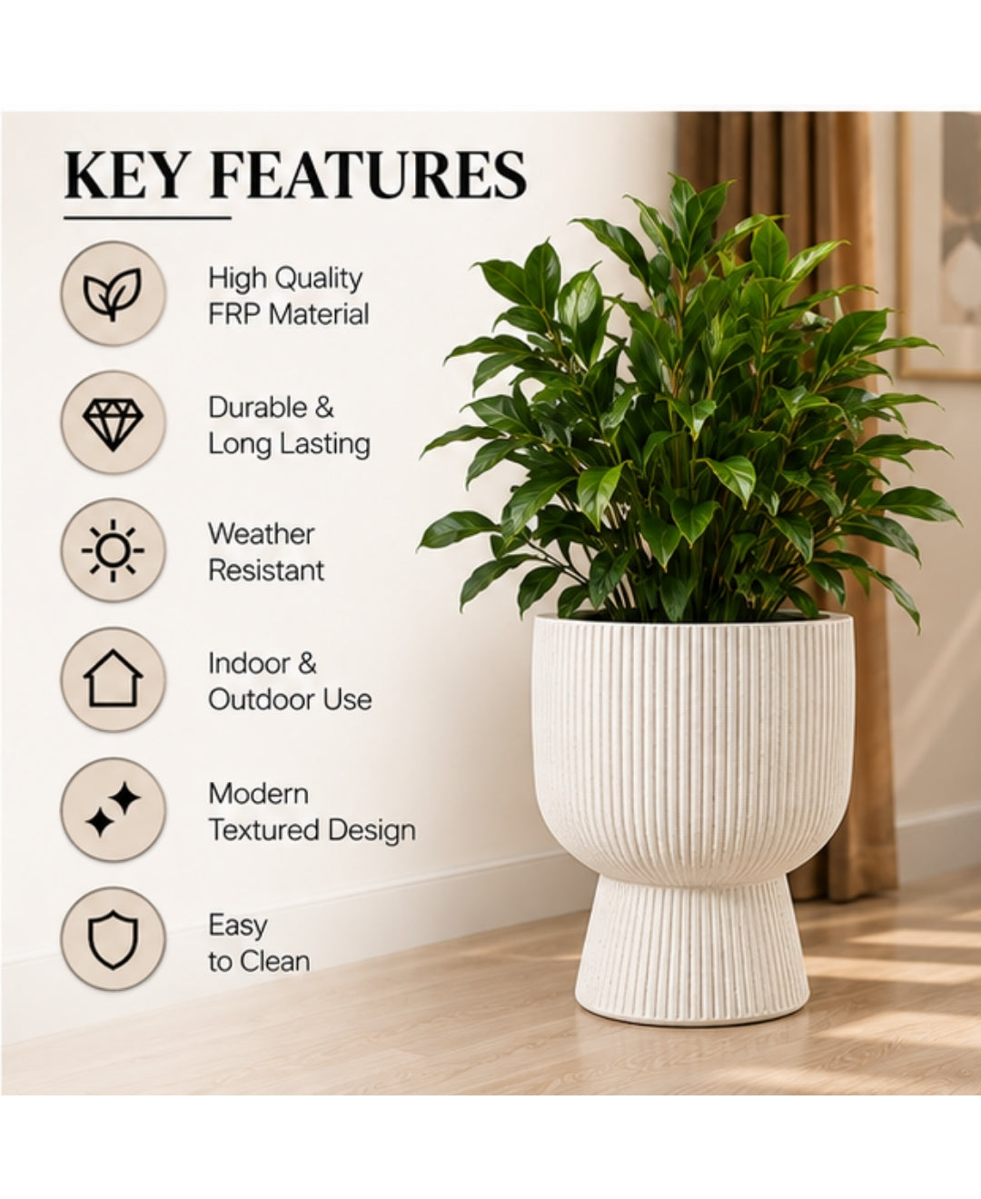 Ribbed Ivory Hourglass Decorative Large Planter