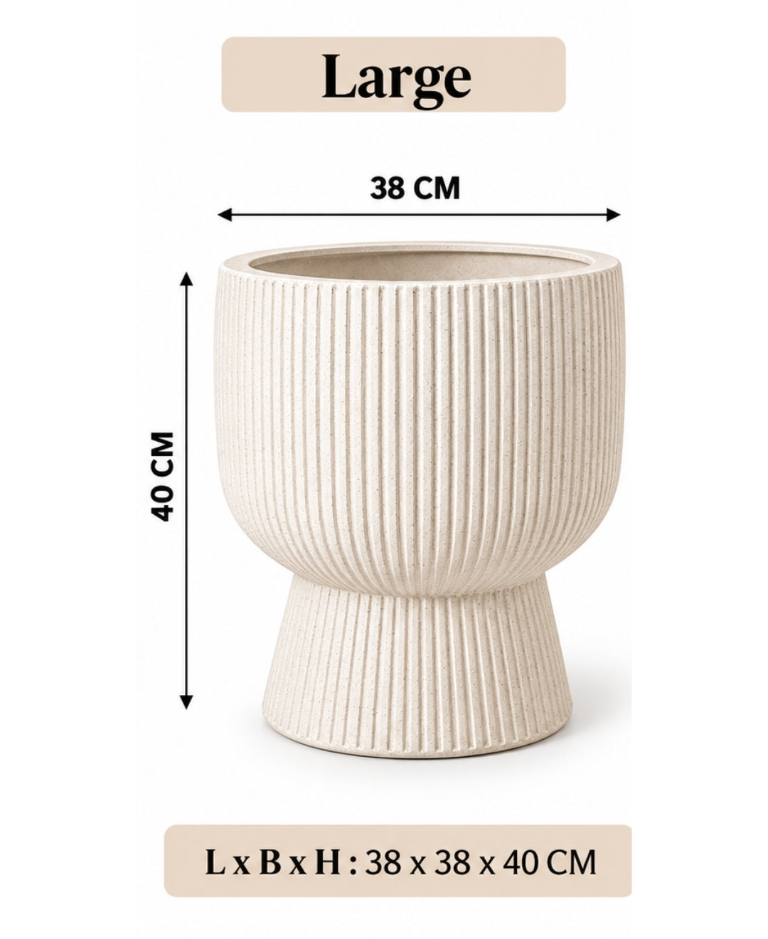 Ribbed Ivory Hourglass Decorative Large Planter