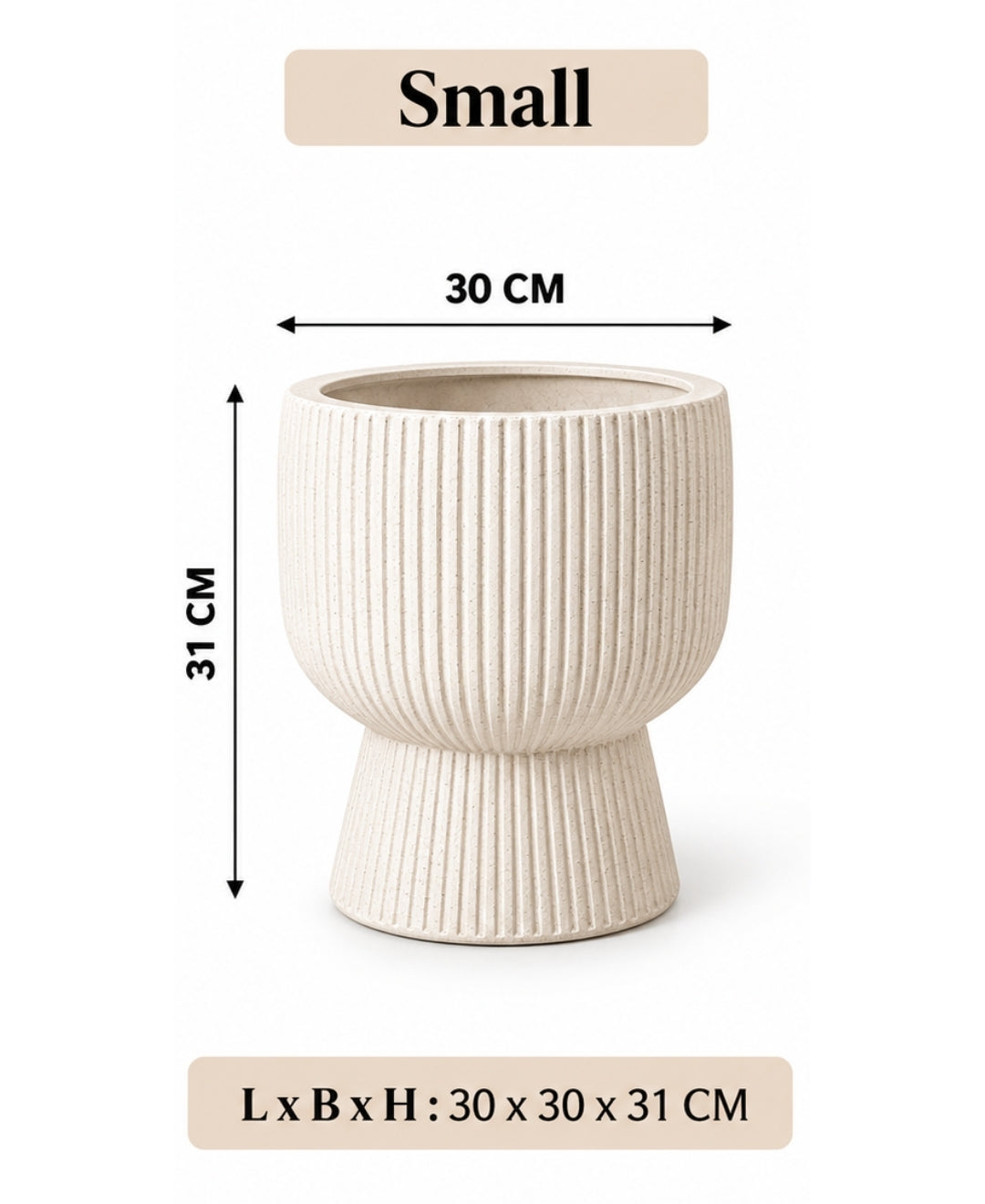 Ribbed Ivory Hourglass Decorative Small Planter