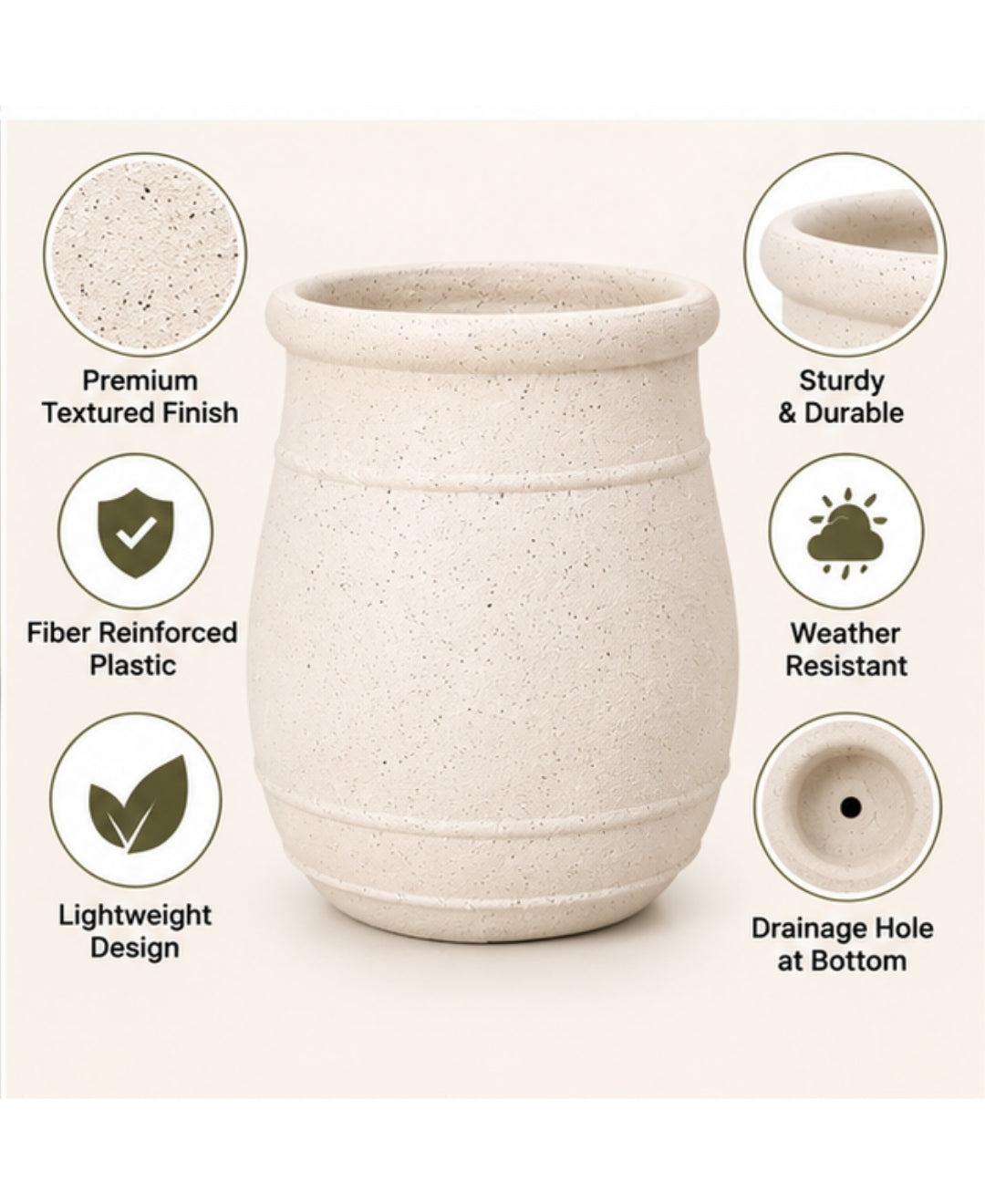 Classic Textured Ivory Decorative Medium Planter