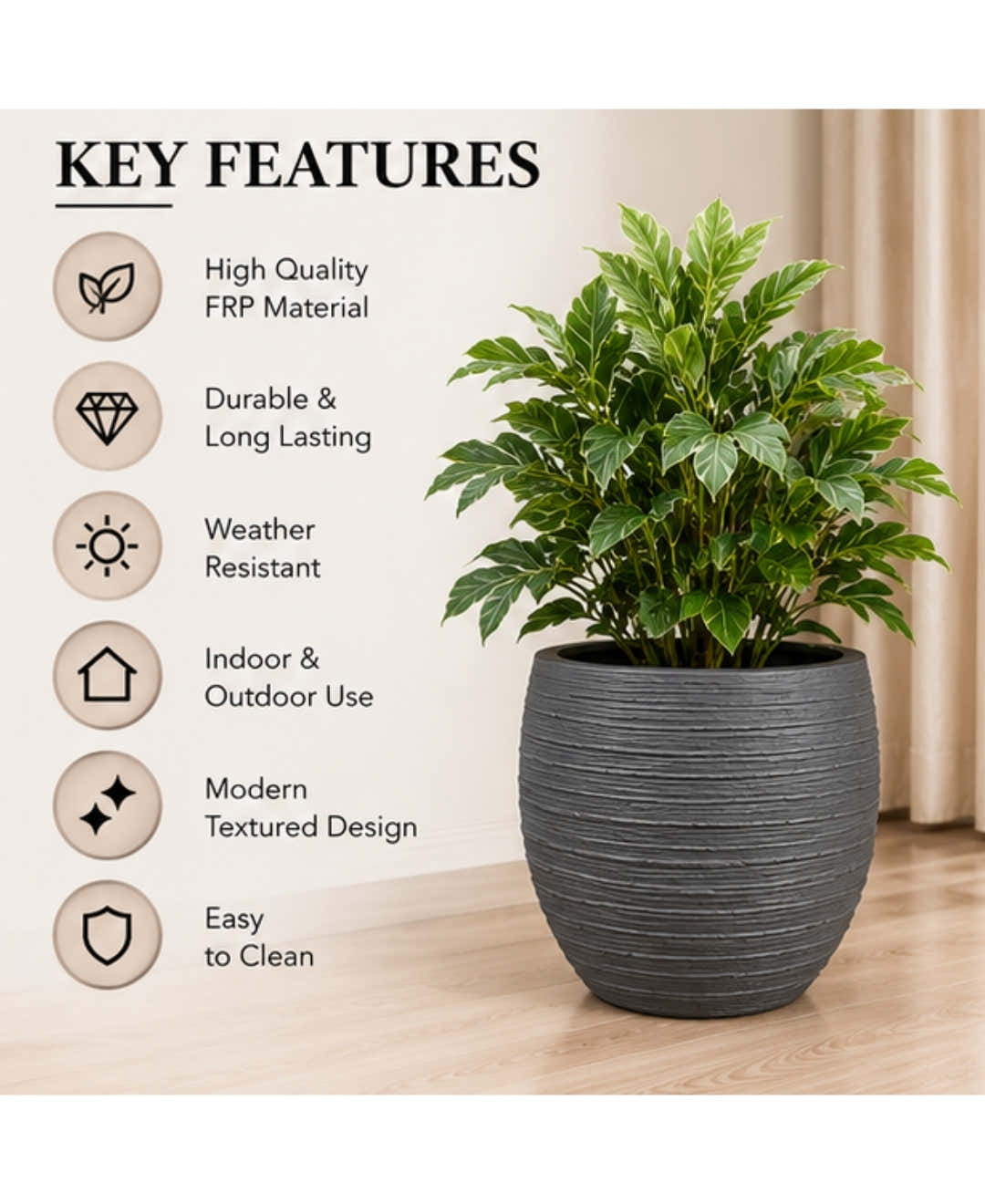 Grey Handcrafted Textured Bowl Decorative Extra Large Planter