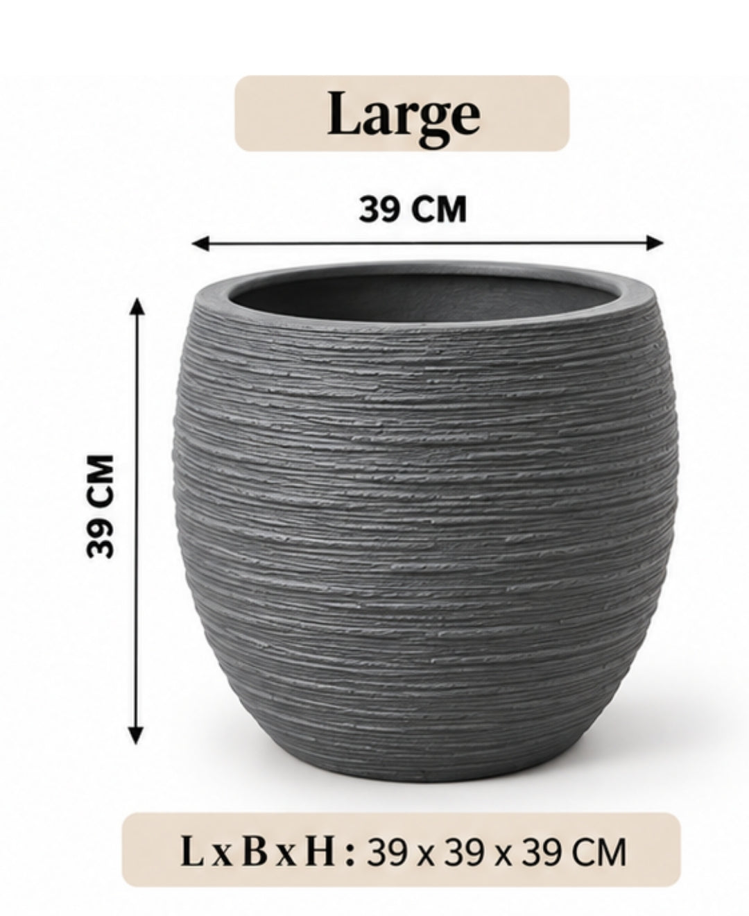 Grey Handcrafted Textured Bowl Decorative Large Planter